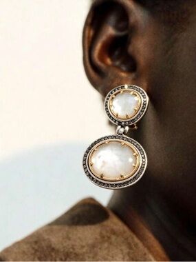 Vintage Vintage Mother of Pearl Halo Drop Earrings